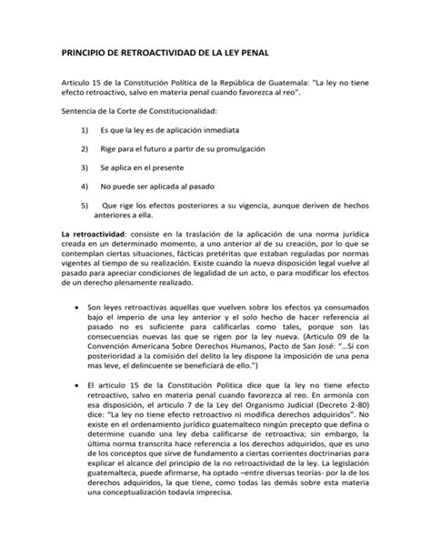 Principio De Retroactividad De La Ley Penal