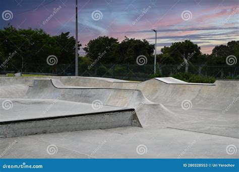 Skate Park Ramps at the Recreation Park. Free Skate Park. Against the ...