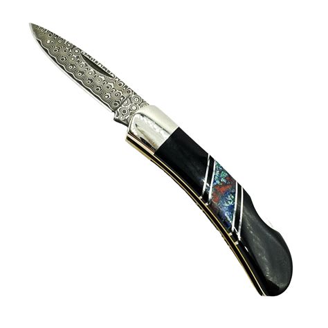 jet azurite damascus blade lockback folding pocket knife american