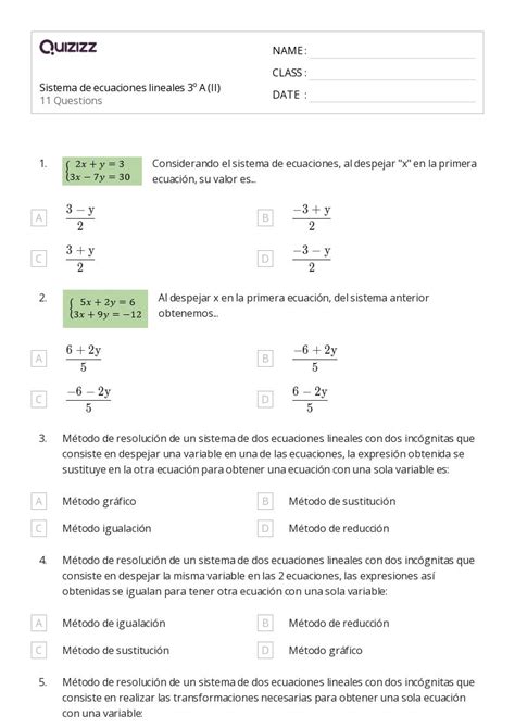 Ecuaciones De Una Variable Hojas De Trabajo Para Grado En Quizizz