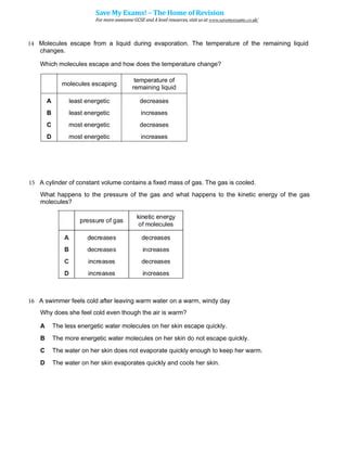 Kinetic Molecular Model Of Matter Multiple Choice Pdf