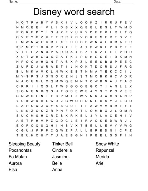 Disney Word Search Wordmint