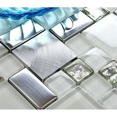 Backsplash Tile Brushed Aluminum Tiles Silver Metal And Glass Mosaic Kitchen Wall Decor Jy63