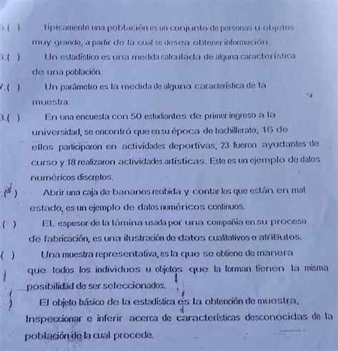 Escribir dentro del paréntesis una V si la proposición es verdadera