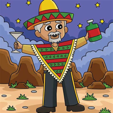 Cinco De Mayo Mexican Man Drinking Colored Cartoon 36325649 Vector Art