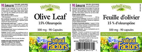 Natural Factors Olive Leaf 500 Mg 90 Capsules Immune Support