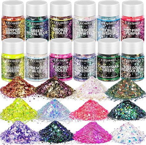 Glitzer LEOBRO 12 Farben Holographic Chunky Chamäleon Glitter Set