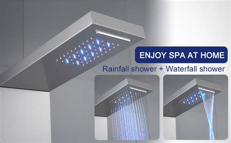 Rovate Rainfall Waterfall Shower Panel Tower System With Led Lights