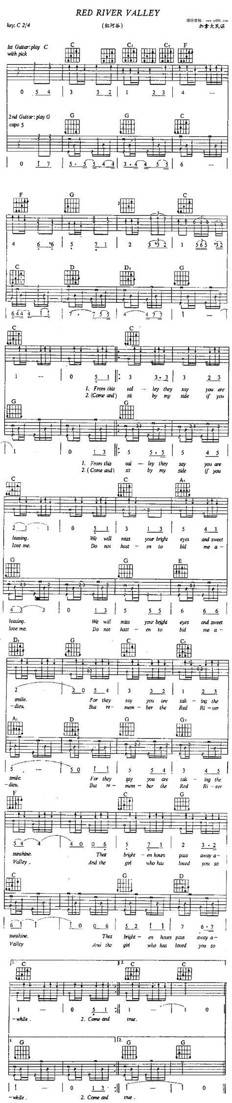 Red River Valley by Arlo Guthrie Guitar Sheet Music Free Guitar Tabs ...