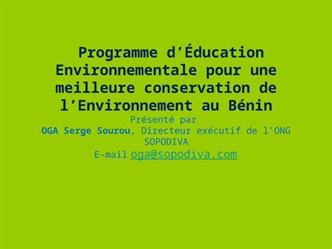 Ppt Programme D Ducation Environnementale Pour Une Meilleure