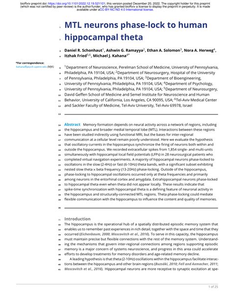 PDF MTL Neurons Phase Lock To Human Hippocampal Theta