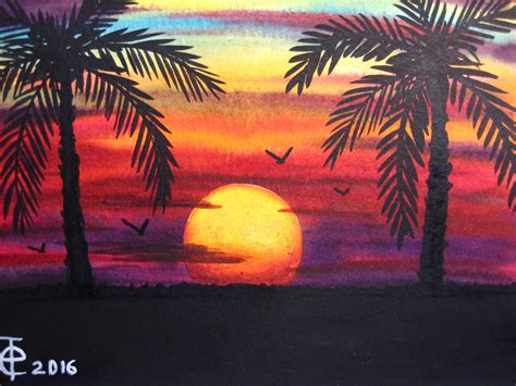 Palm Tree Sunset Painting at PaintingValley.com | Explore collection of ...