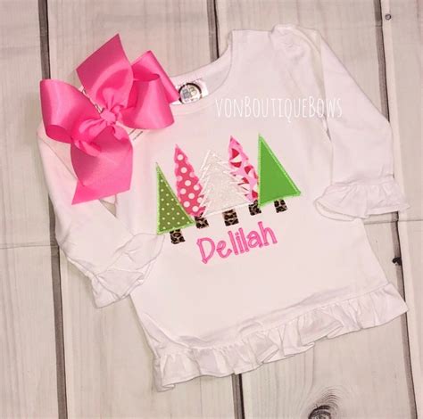 Hot Pink Glitter Tree Personalized Applique Matching Bow Etsy