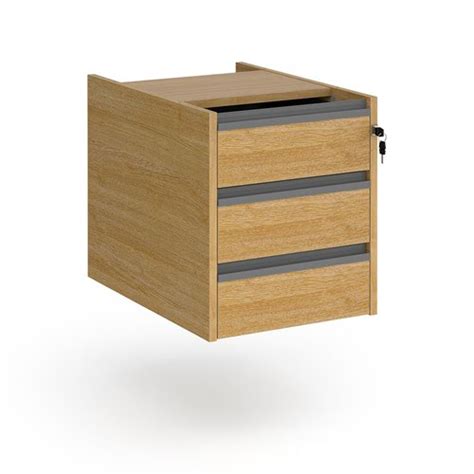 Contract 3 drawer fixed pedestal with graphite finger pull handles - oak