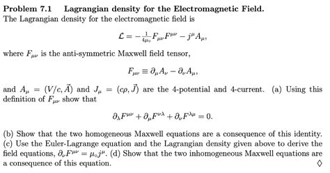 Solved Problem 71 Lagrangian Density For The