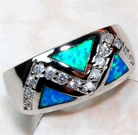 Australian Opal Inlay White Topaz Solid Sterling Silver Ring Sz