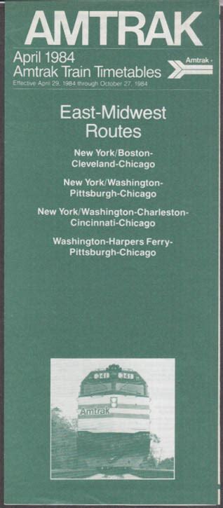 Amtrak Railroad Timetable 4 1984 East-Midwest Routes NY-Chicago