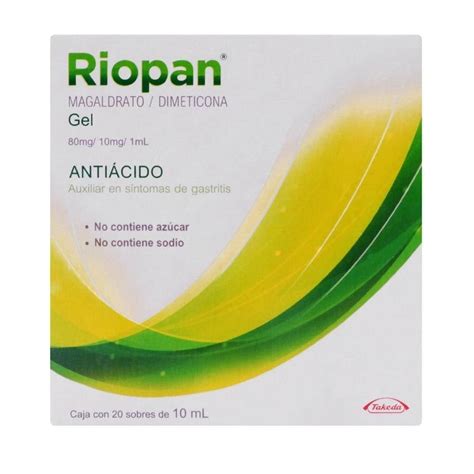 Antiácido Riopan Magaldrato 80 mg Dimeticona 10 mg 20 sobres de 10 ml