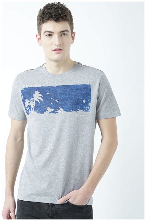 Buy Huetrap Men S Regular Fit Round Neck Printed T Shirt Grey Online