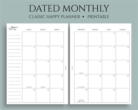 2023 Dated Monthly Calendar Printable Planner Inserts Sunday Etsy