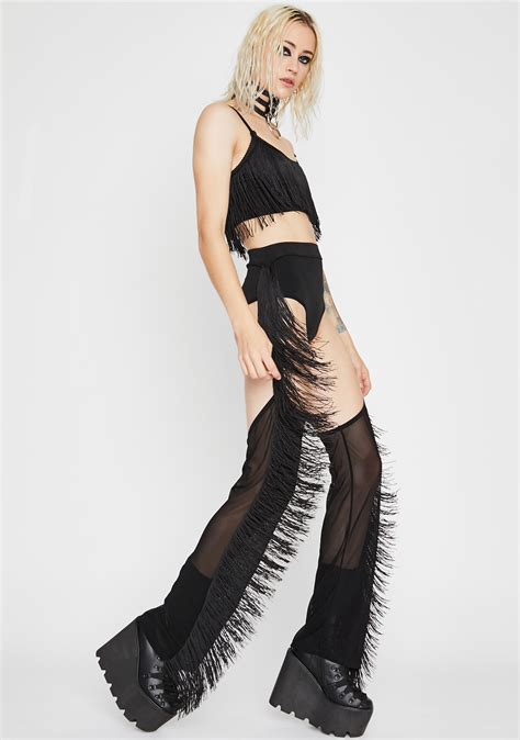 Black Fringe Chaps Set Dolls Kill