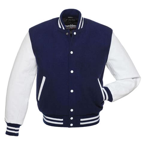 Jacketshop Jacket Kids Navy Blue Wool White Vinyl Varsity Jackets