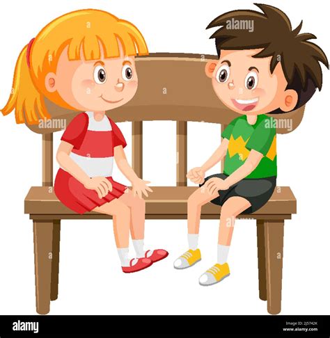 Children Sitting On A Bench Illustration Stock Vector Image And Art Alamy