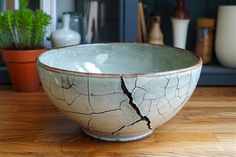 Premium Photo Elegant Kintsugi Stoneware Bowl With Repair