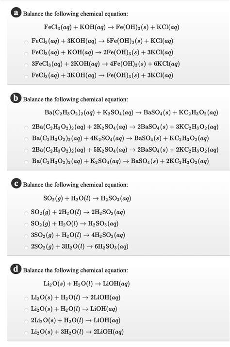 Solved A Balance The Following Chemical Equation Fecl Aq Chegg