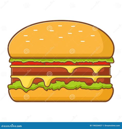 Cheeseburger With Tomato Shredded Lettuce And Cheese Hand Drawn Vector Illustration In Cartoon