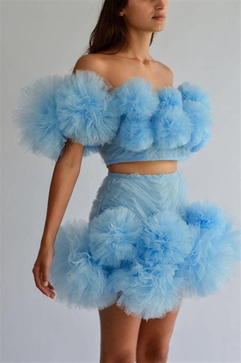 Sky Blue Set Fashion Dresses Pom Pom Dress Tulle Dress