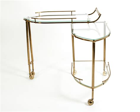 Mid 20th Century Brass Glass Three Tier Swivel Wheeled Bar Cart La