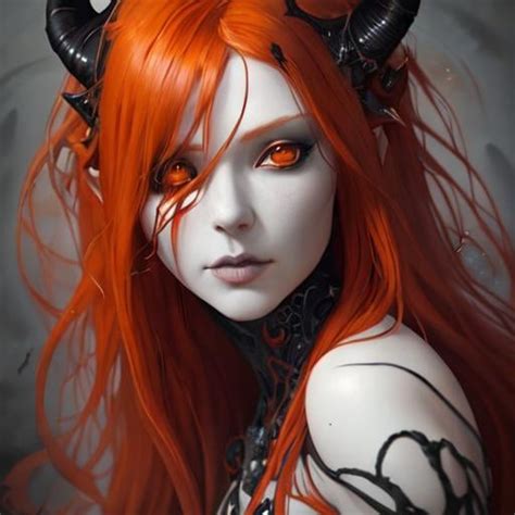 Portrait Of Beautiful Demon Woman Orangered Hair