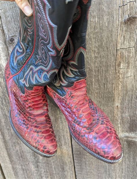 70s Vintage Leather Python Cowboy Boots 6 Justin Bl Gem