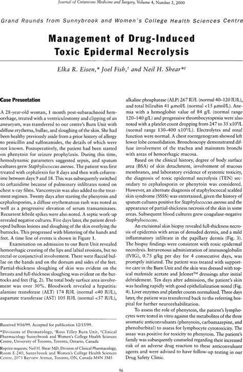 Management Of Drug Induced Toxic Epidermal Necrolysis Elka R Eisen