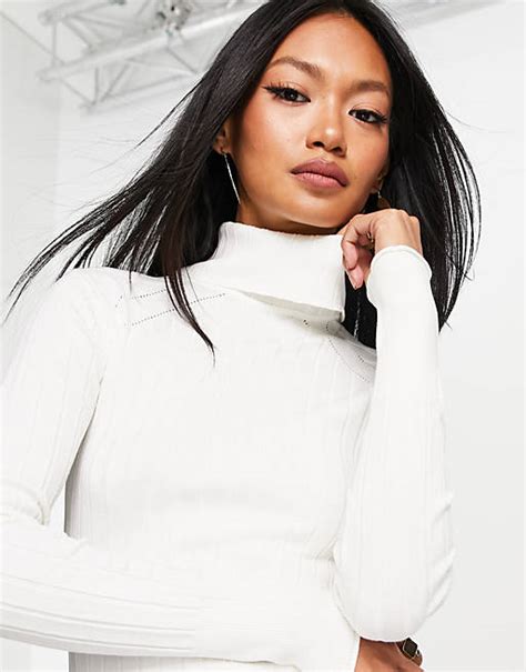 River Island Wide Rib Roll Neck Sweater In Cream Asos