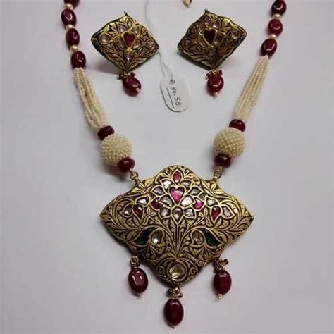 Gold Jadau Kundan Meena Pendant Set At Rs 17800 Piece In Jaipur ID