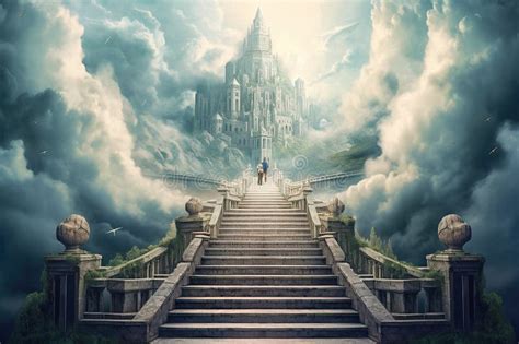 Steps To Heaven A Staircase In The Clouds Leads To The Gates Of Heaven Generative Ai Stock