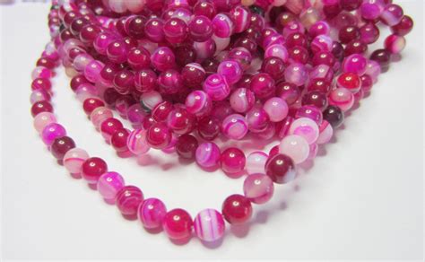 6mm Striped Agate Beads Fuchsia Gemstone Beads Full Strand Etsy