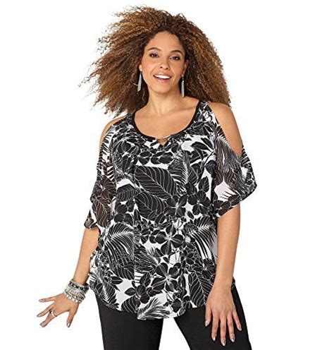 Avenue Womens Floral Cold Shoulder Poncho Top 30 32 Black White