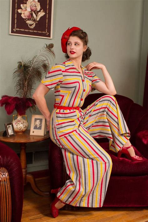 Vintage 1940s Jumpsuit Rare Striped Cotton Plisse Wide Etsy 1940s Fashion 1930s Fashion