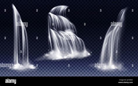 Waterfalls Isolated On Transparent Background Vector Realistic River