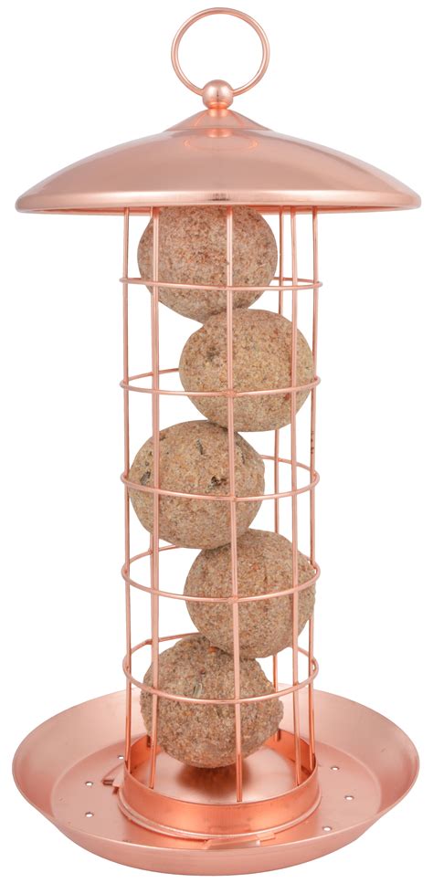 Large Hanging Bird Feeder Suet Fat Ball Silo Copper Plated Metal Heavy