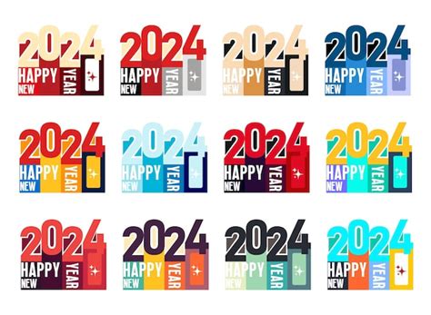 Premium Vector Vector Set Of Happy New Year Colorful Typography