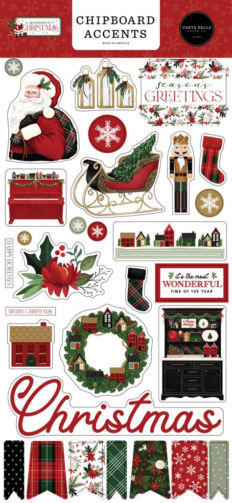 A Wonderful Christmas 6x13 Chipboard Accents Echo Park Paper Co