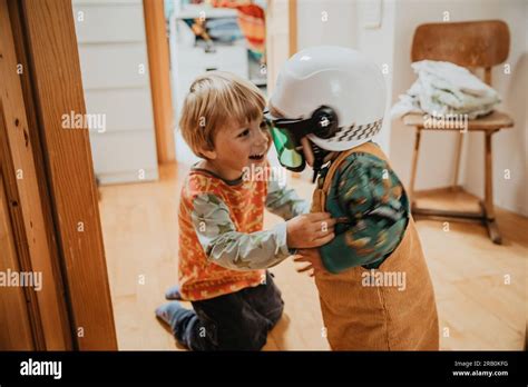Brother And Sister Play Dress Up Stock Photo Alamy