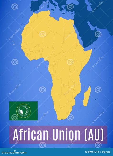 Schematic Map and Flag of the African Union AU. Stock Illustration