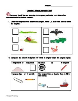 Grade 1 Measurement Test Based On Ontario S New Math Curriculum