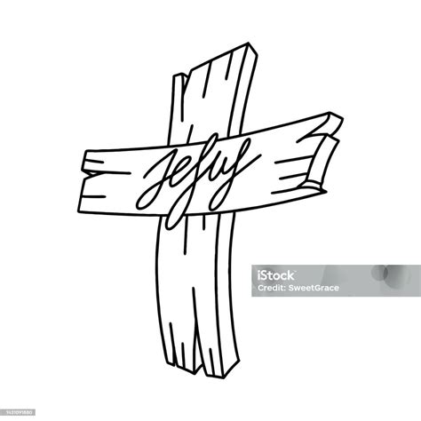 ilustrasi doodle kristen salib kayu  tulisan yesus ilustrasi stok