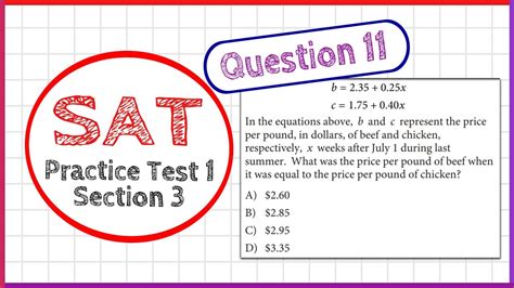 Sat Paper Practice Test 1 Section 3 Question 11 Math No Calculator Youtube